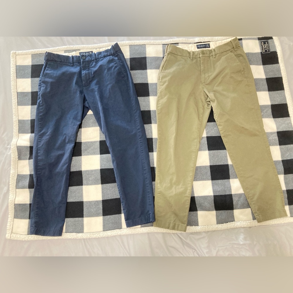 Lot of 2 Abercrombie & Fitch Slim Fit Taper Stretch Pants 30x30 Navy Olive Green